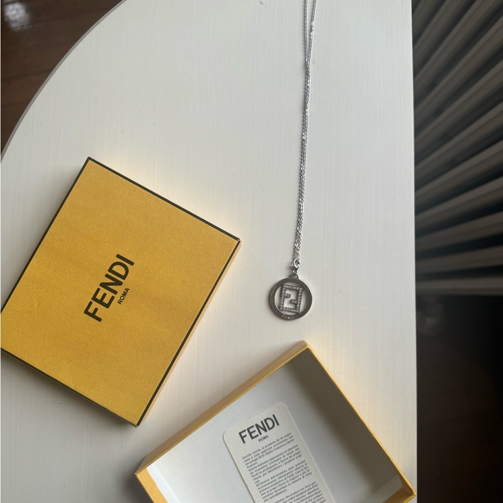 Fendi Silver Necklace with Logo Pendant